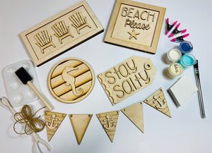 DIY Paint Kit - Beach Theme Tiered Tray Set Unfinished