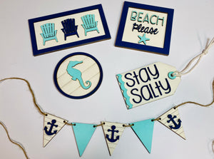 DIY Paint Kit - Beach Theme Tiered Tray Set Unfinished