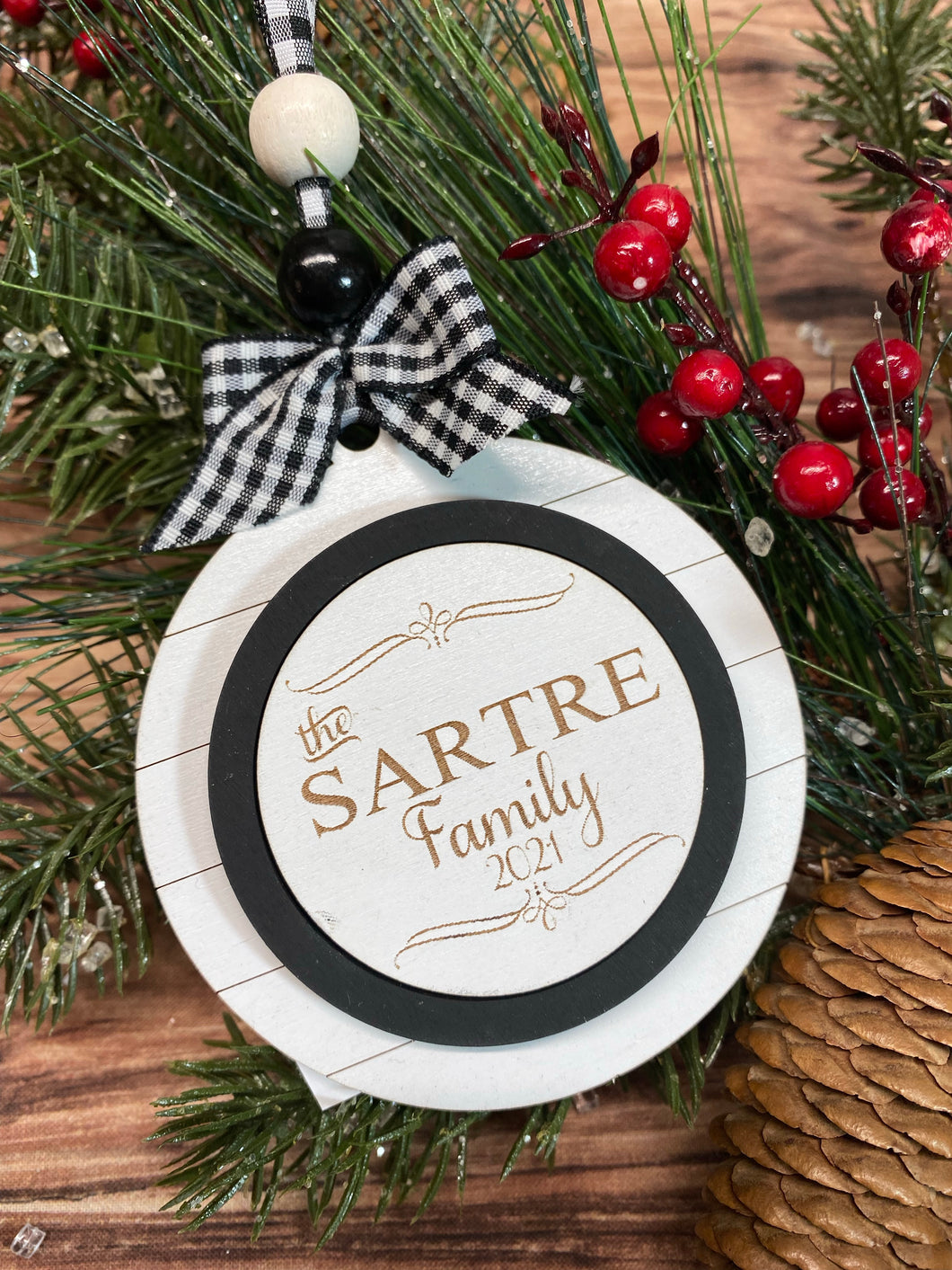 Round Farm House Shiplap Family Ornament