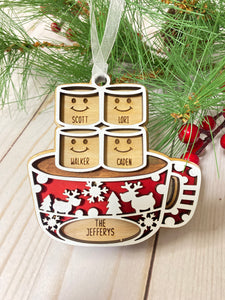 Hot Cocoa Mug Family Marshmallows Ornament